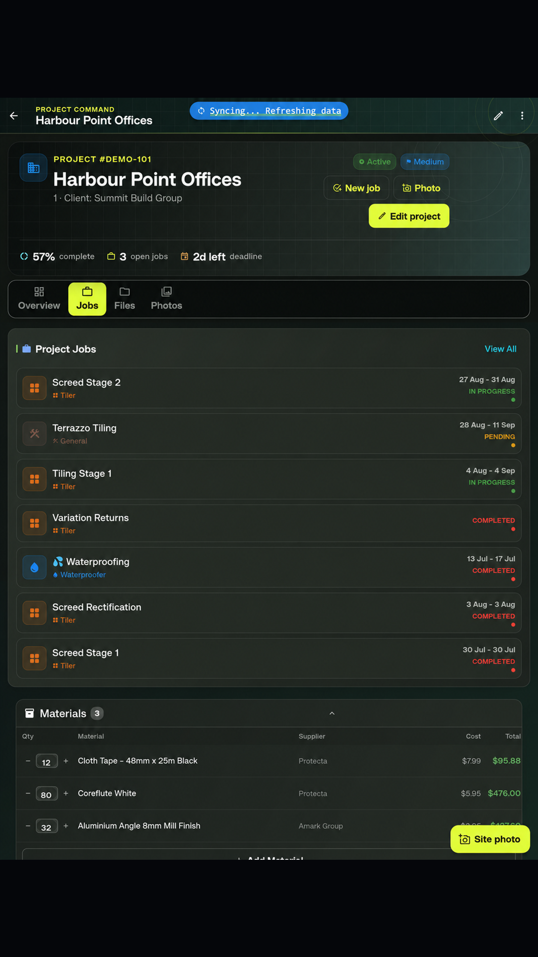 SCSK project command workspace in the current interface