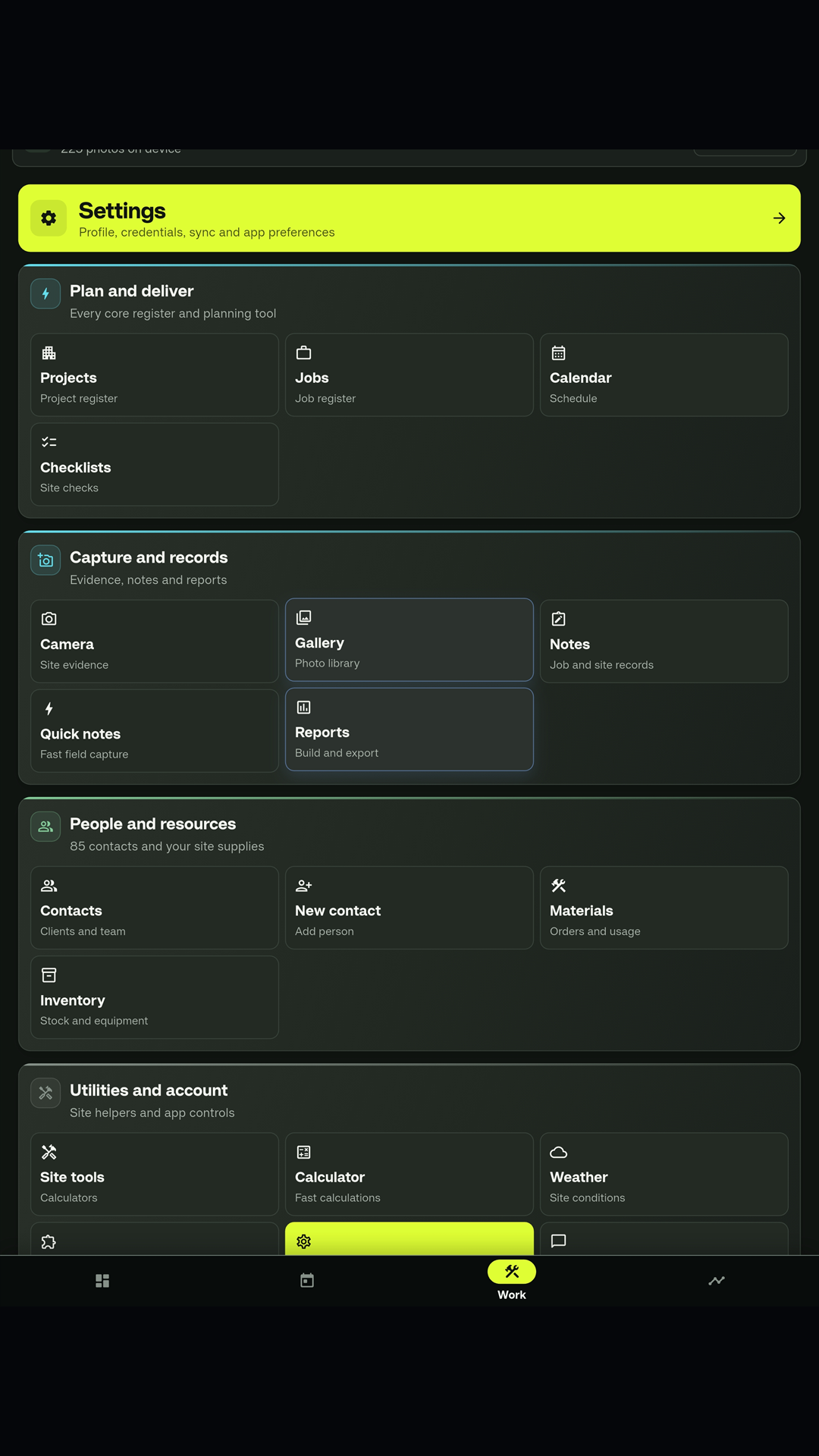 SCSK work tools and settings in the current interface